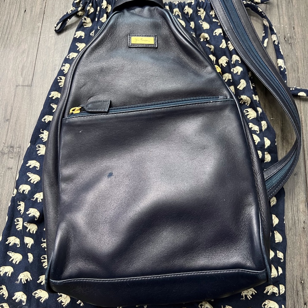 Jim Thompson genuine leather backpack or sling in Navy.